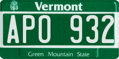 VT license plate APO932
