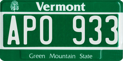 VT license plate APO933