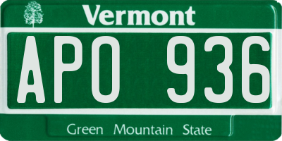 VT license plate APO936