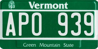 VT license plate APO939
