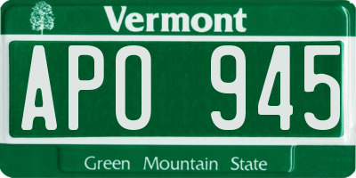 VT license plate APO945