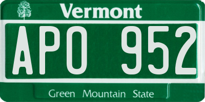 VT license plate APO952