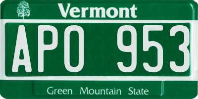 VT license plate APO953