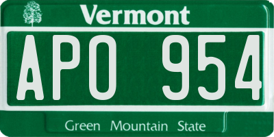 VT license plate APO954