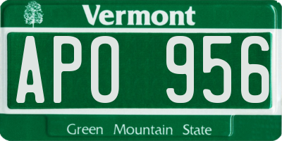 VT license plate APO956