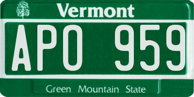 VT license plate APO959