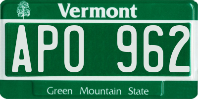VT license plate APO962
