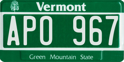 VT license plate APO967