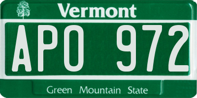 VT license plate APO972