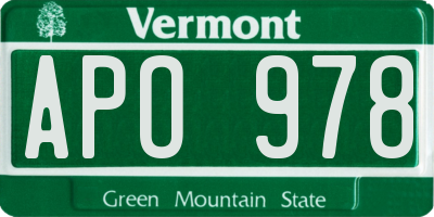 VT license plate APO978