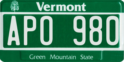 VT license plate APO980