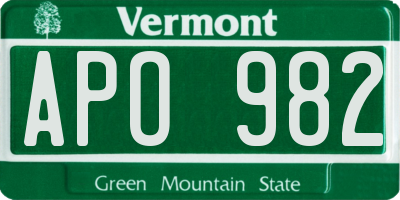VT license plate APO982