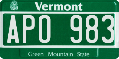 VT license plate APO983