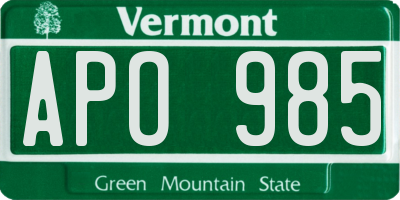 VT license plate APO985