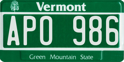 VT license plate APO986