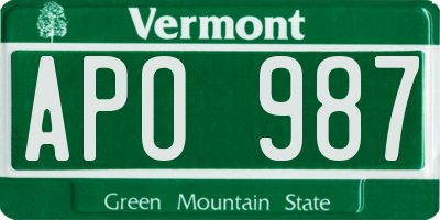 VT license plate APO987