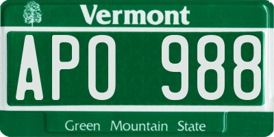 VT license plate APO988