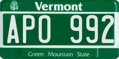 VT license plate APO992