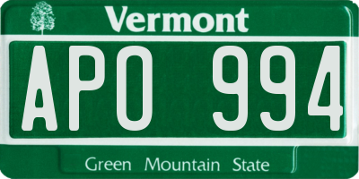 VT license plate APO994