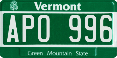 VT license plate APO996