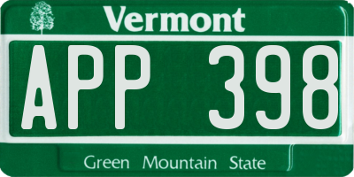 VT license plate APP398