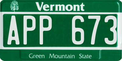 VT license plate APP673