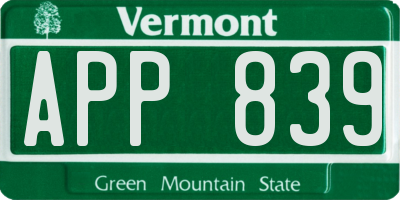 VT license plate APP839