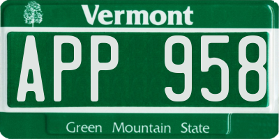 VT license plate APP958