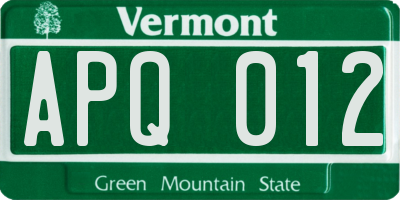 VT license plate APQ012