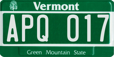 VT license plate APQ017