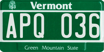 VT license plate APQ036