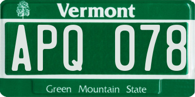 VT license plate APQ078