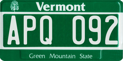VT license plate APQ092