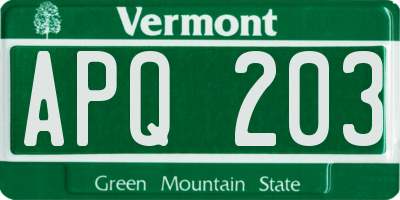 VT license plate APQ203