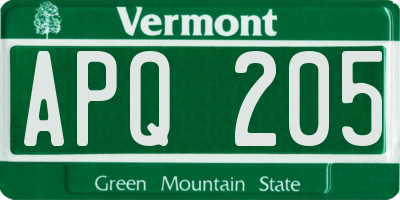 VT license plate APQ205