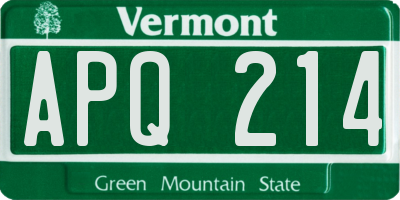 VT license plate APQ214