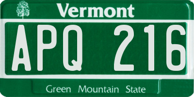 VT license plate APQ216