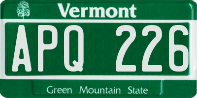 VT license plate APQ226