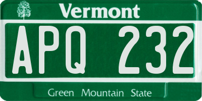 VT license plate APQ232