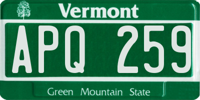 VT license plate APQ259