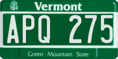 VT license plate APQ275