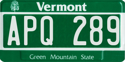 VT license plate APQ289