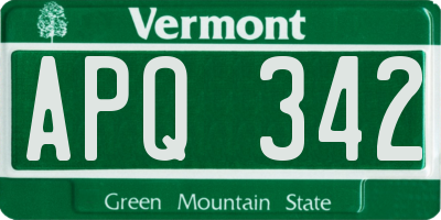 VT license plate APQ342