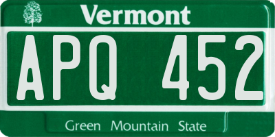 VT license plate APQ452