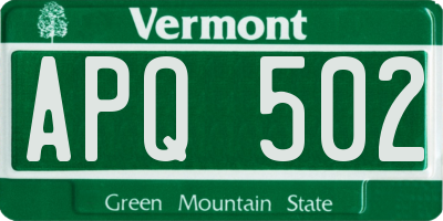 VT license plate APQ502