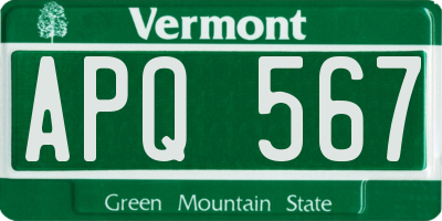 VT license plate APQ567