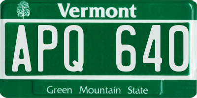 VT license plate APQ640