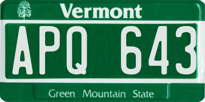 VT license plate APQ643