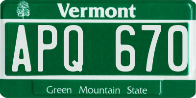VT license plate APQ670