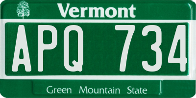 VT license plate APQ734